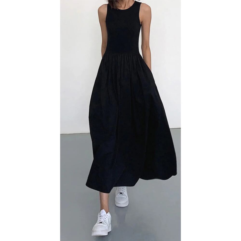 Commense Black Sleeveless Midi Dress With Pockets Size L โ Effortless Luxury